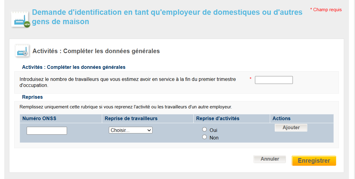 WIDE: Activities, general data WIDE: Activities, filling out of general data on NSSO number, number of workers ...